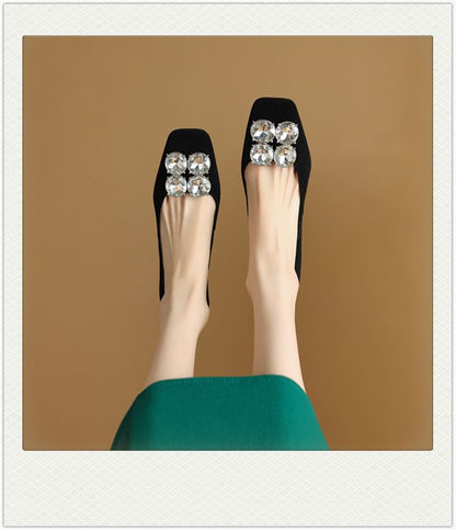 Pumps Rhinestone Heel Block Square Toe