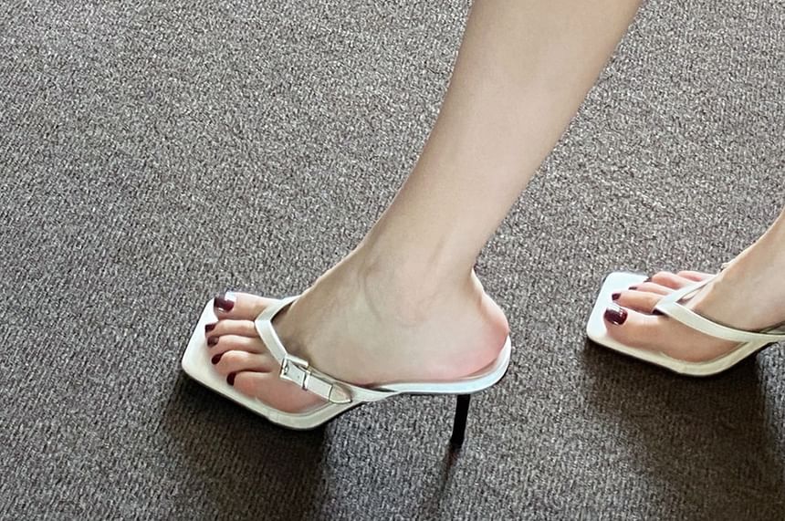 High Thong Heel Slide Buckled Sandals
