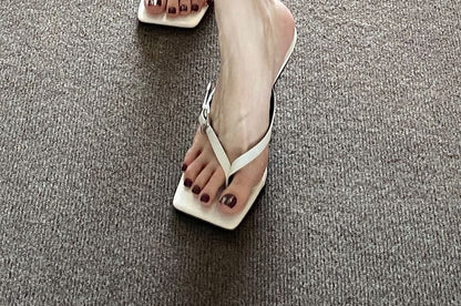 High Thong Heel Slide Buckled Sandals