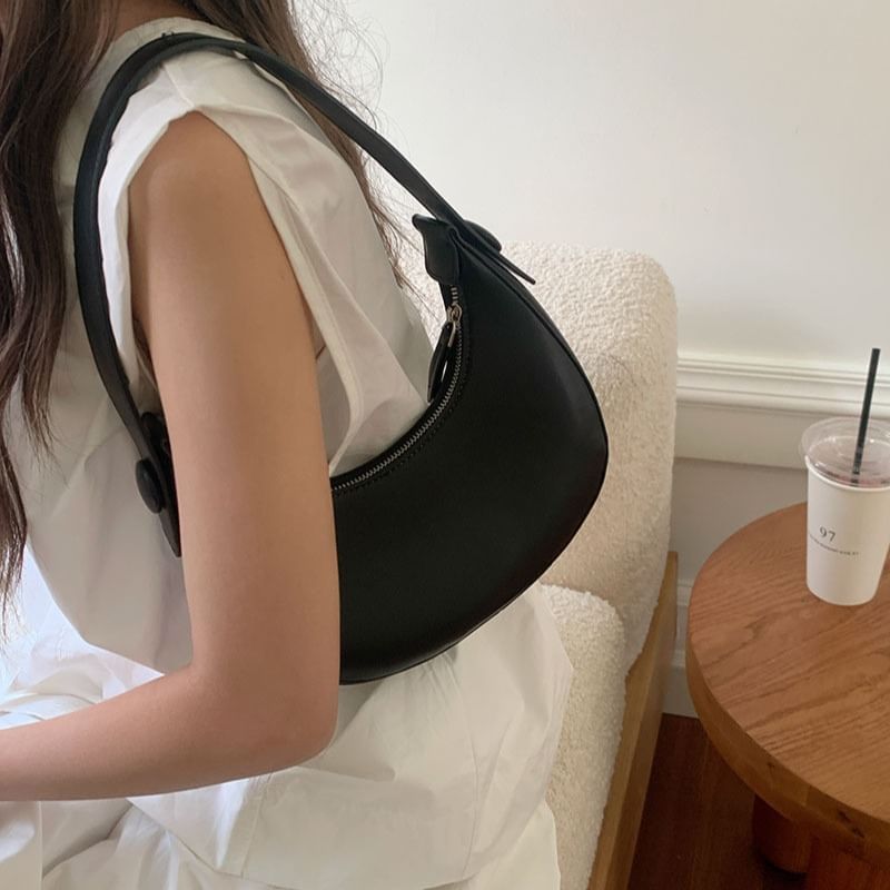 Leather Shoulder Plain Faux Bag