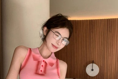 Collar Trim Crop Contrast Slim Top Tank Fit Henley