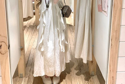 Dress Plain Sleeveless Trim Midi A-Line Asymmetrical Ruffle