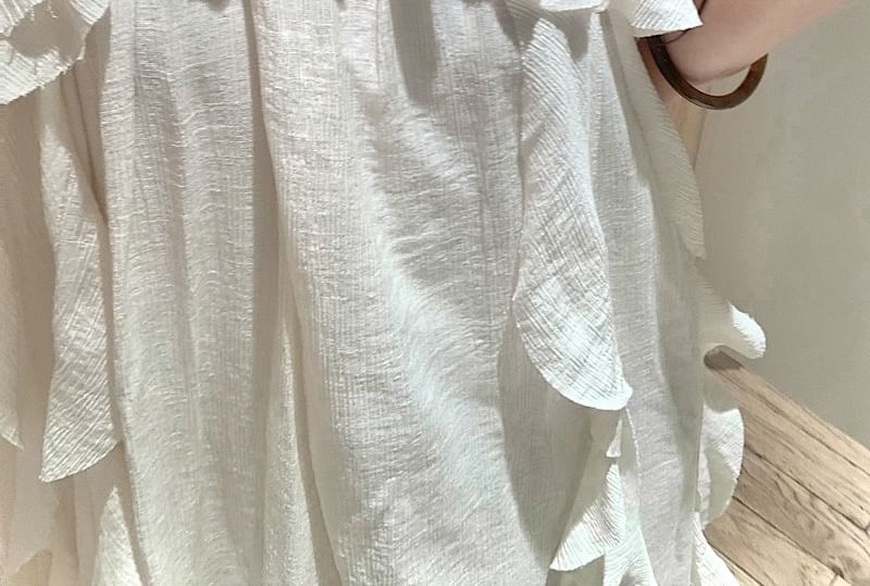 Dress Plain Sleeveless Trim Midi A-Line Asymmetrical Ruffle