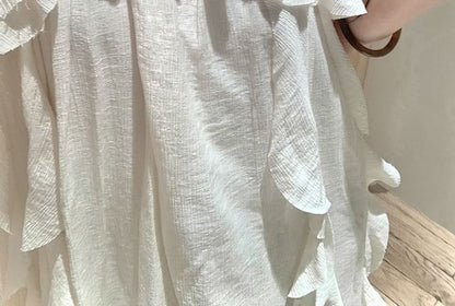 Dress Plain Sleeveless Trim Midi A-Line Asymmetrical Ruffle