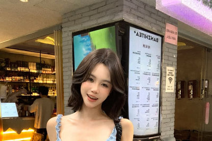 Spaghetti Trim Ruffle Mini Bow Strap Bodycon Dress Plain