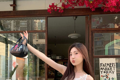 Maxi Tank Rise High / Fit Panel A-Line Slim Plain Skirt Lace Top