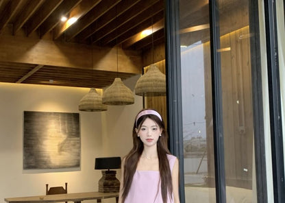 Neck Paneled Square A-Line Midi Dress Sleeveless Asymmetrical