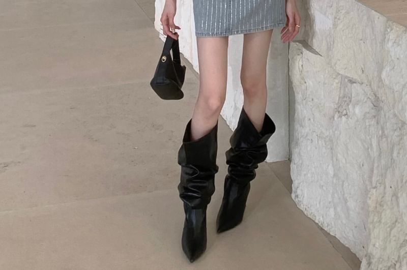 Striped Mini High Skirt Pencil Rhinestone Rise Denim