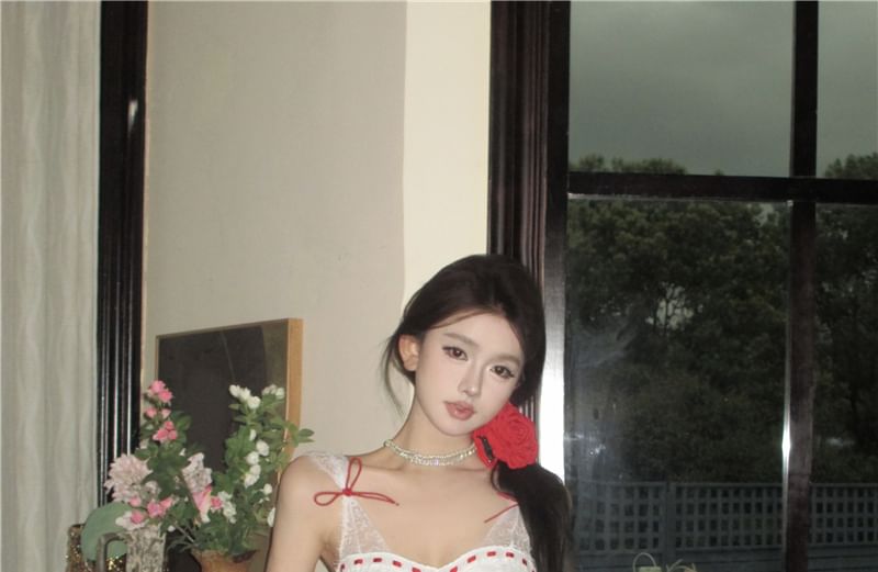 Two Tone Sleeveless Mini Bow Dress Corset Lace A-Line Panel