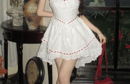 Two Tone Sleeveless Mini Bow Dress Corset Lace A-Line Panel