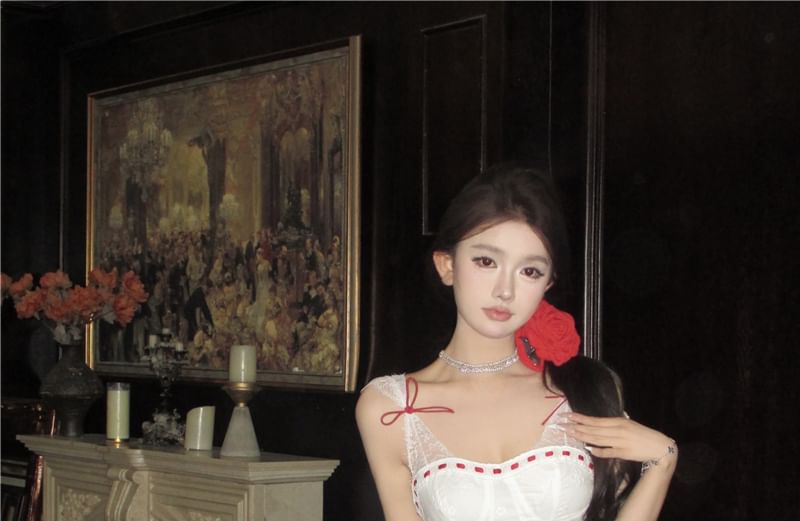 Two Tone Sleeveless Mini Bow Dress Corset Lace A-Line Panel