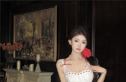 Two Tone Sleeveless Mini Bow Dress Corset Lace A-Line Panel