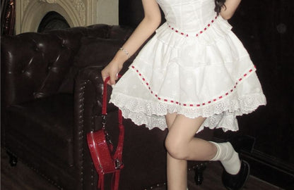 Two Tone Sleeveless Mini Bow Dress Corset Lace A-Line Panel
