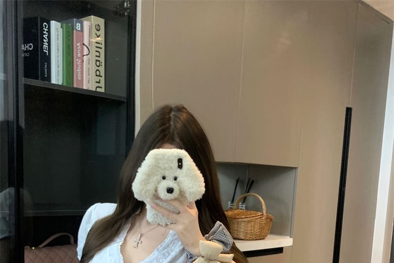 Skirt V-Neck Slim Trim Jacquard Mini Ruffle Short-Sleeve Fit Rise A-Line / Blouse High