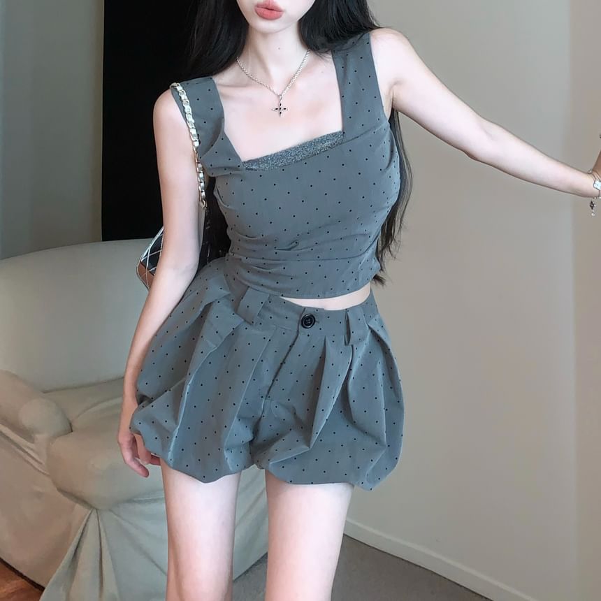 Top / Fit Hem Shorts Square Dotted Waist Neck High Crop Bubble Tank Slim