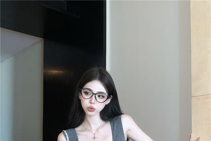 Top / Fit Hem Shorts Square Dotted Waist Neck High Crop Bubble Tank Slim