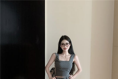 Top / Fit Hem Shorts Square Dotted Waist Neck High Crop Bubble Tank Slim