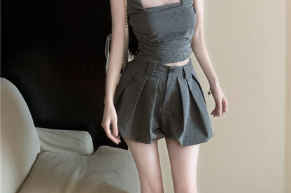 Top / Fit Hem Shorts Square Dotted Waist Neck High Crop Bubble Tank Slim