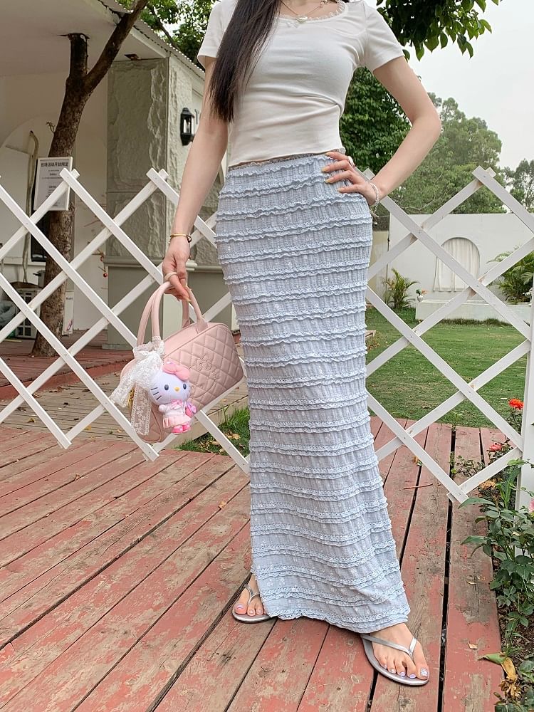 Skirt High Rise Tiered Maxi Floral Pencil