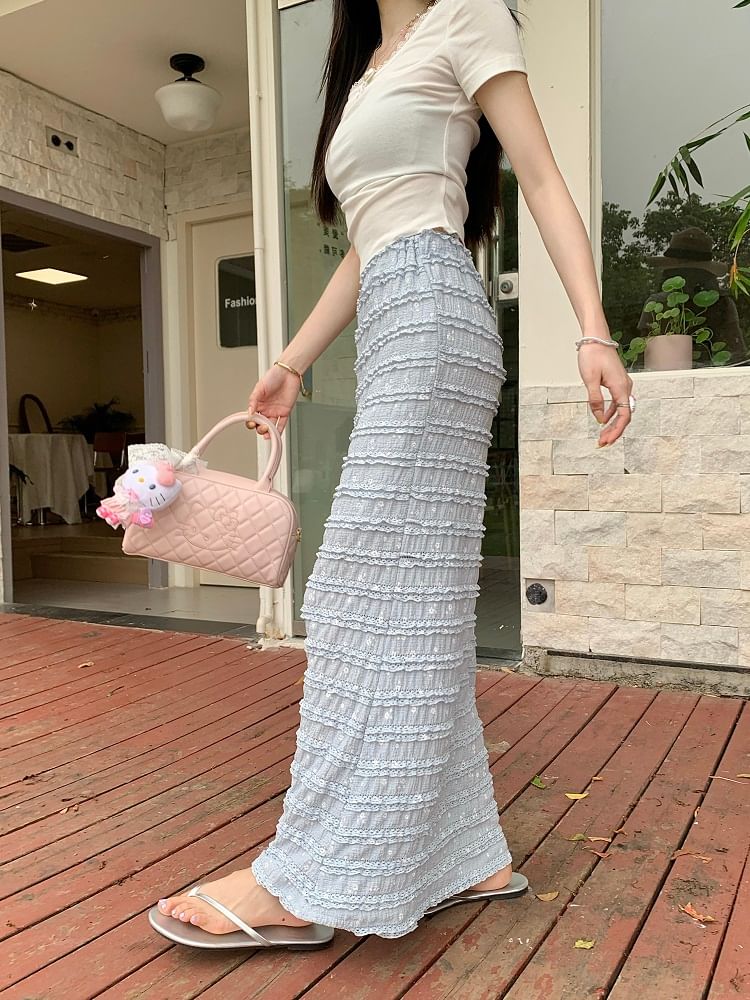 Skirt High Rise Tiered Maxi Floral Pencil