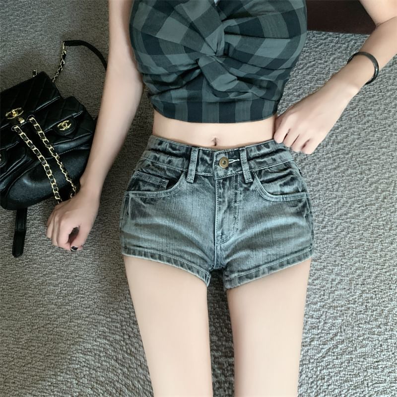 Mid Rise Washed Denim Shorts