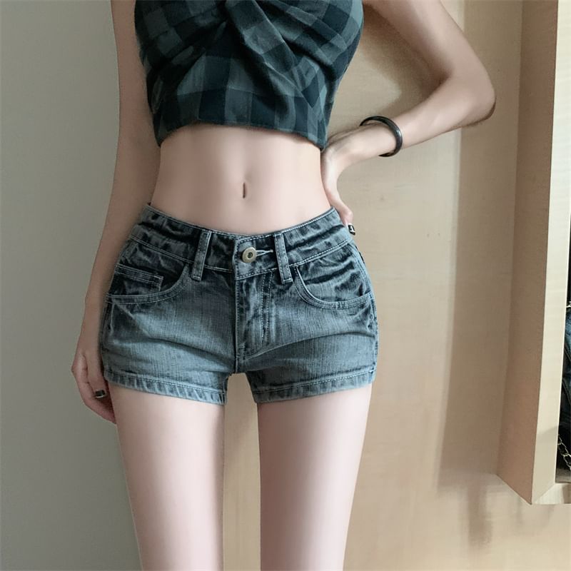 Mid Rise Washed Denim Shorts