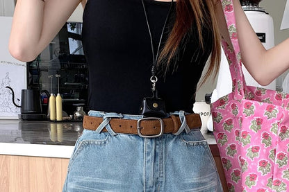 Washed High Waist Denim Skirt A-Line Mini