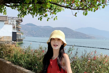 Mini Dress Plain Neck Round Sleeveless A-Line Button