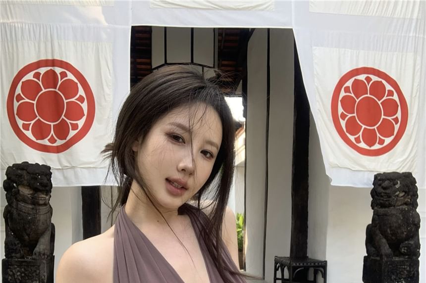 Crop Halter Back Open Fit Top Tank Slim Plain