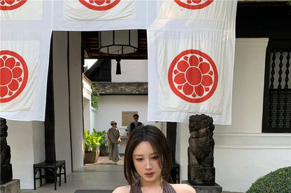 Crop Halter Back Open Fit Top Tank Slim Plain