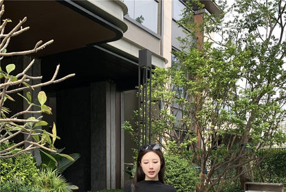 Maxi Tee Mock Skirt Slim / Short-Sleeve Crop A-Line Fit Waist Neck Mid Plain