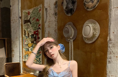 Print Neck A-Line Mini Cowl Spaghetti Asymmetrical Strap Butterfly Dress