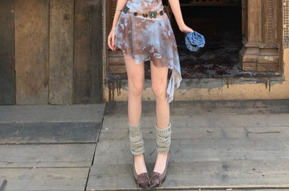 Print Neck A-Line Mini Cowl Spaghetti Asymmetrical Strap Butterfly Dress