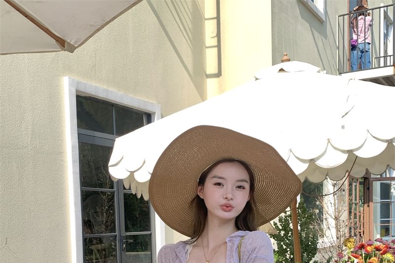 Ruffle Dress Trim / Lace Spaghetti Cardigan Strap A-Line Bow Panel Melange Mini Ruched