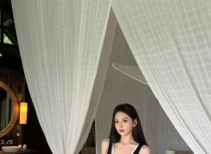 Plain Top Sleeveless Tank Mini Slim Neck Bodycon Scoop Asymmetrical Set: Fit + Dress