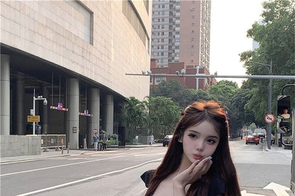 Bow Slim Fit Contrast Cap-Sleeve Crop T-Shirt Trim