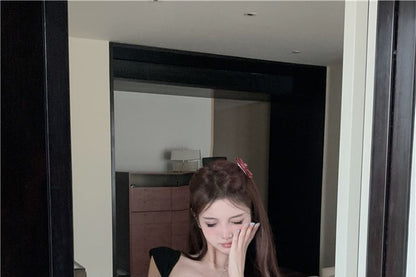 Bow Slim Fit Contrast Cap-Sleeve Crop T-Shirt Trim