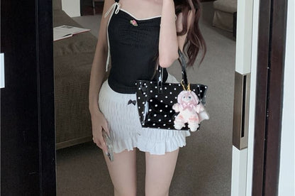 Bow Slim Fit Contrast Cap-Sleeve Crop T-Shirt Trim