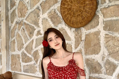 Ruffle Scrunchie Cami Set: + Asymmetrical Floral Top Trim