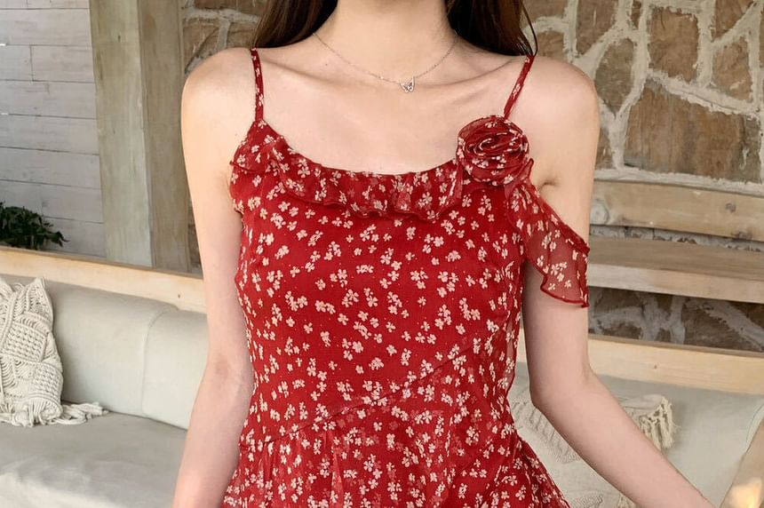 Ruffle Scrunchie Cami Set: + Asymmetrical Floral Top Trim