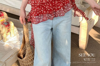 Ruffle Scrunchie Cami Set: + Asymmetrical Floral Top Trim