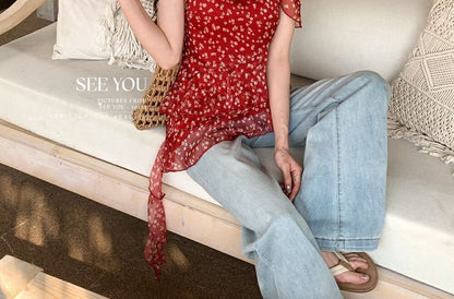 Ruffle Scrunchie Cami Set: + Asymmetrical Floral Top Trim