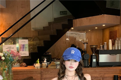 Denim Studded Pencil Belted Set: Button Waist Slim Top Fit + Crop Camisole Skirt Frayed Halter High Mini