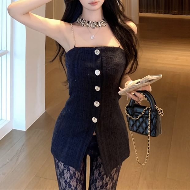 Camisole Bootcut Floral Plain Pants / Slim Button Fit Lace Top