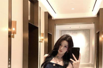 Camisole Bootcut Floral Plain Pants / Slim Button Fit Lace Top