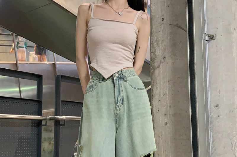 Jeans High Wide Washed Leg Rise Ripped