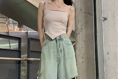 Jeans High Wide Washed Leg Rise Ripped