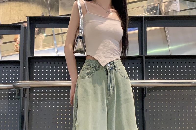 Jeans High Wide Washed Leg Rise Ripped