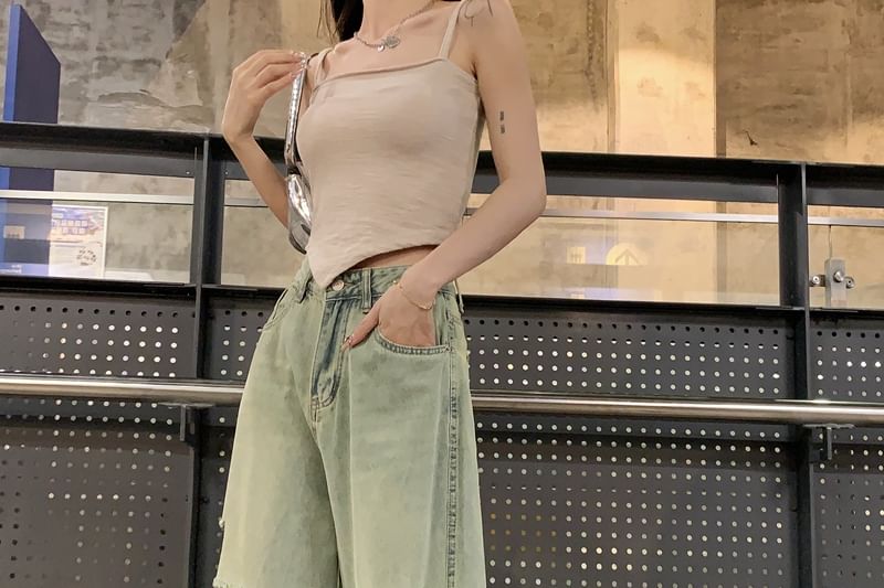 Jeans High Wide Washed Leg Rise Ripped