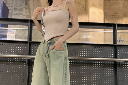 Jeans High Wide Washed Leg Rise Ripped